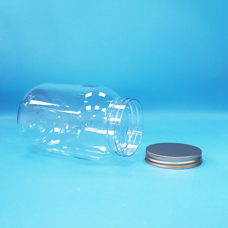 Grau Alimentar PET Plástico Claros Jar Redondo Alumínio parafuso Flat Cap Para Alimentos doces Nozes