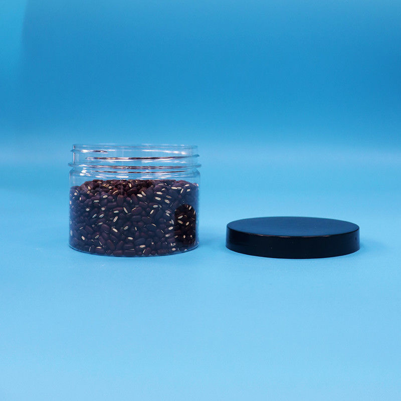 Jarrão de plástico PET transparente de forma redonda de boca para sementes de chá preto brinquedo presente doces Cooike