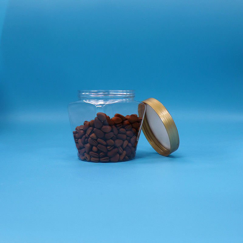 Pet plástico de qualidade alimentar boca larga transparente frasco de biscoito doces com parafuso tampa plana