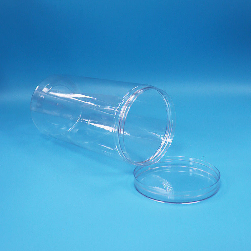 PET transparente cilindro redondo de qualidade alimentícia plástico doces biscoitos frascos de alimentos parafusos transparentes tampas