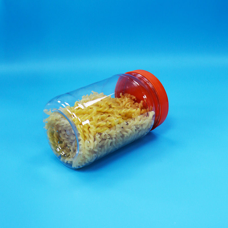 PET Transparente plástico redondo Alimentos doces Nozes frasco de embalagem Vermelho Capuz de parafuso de cor