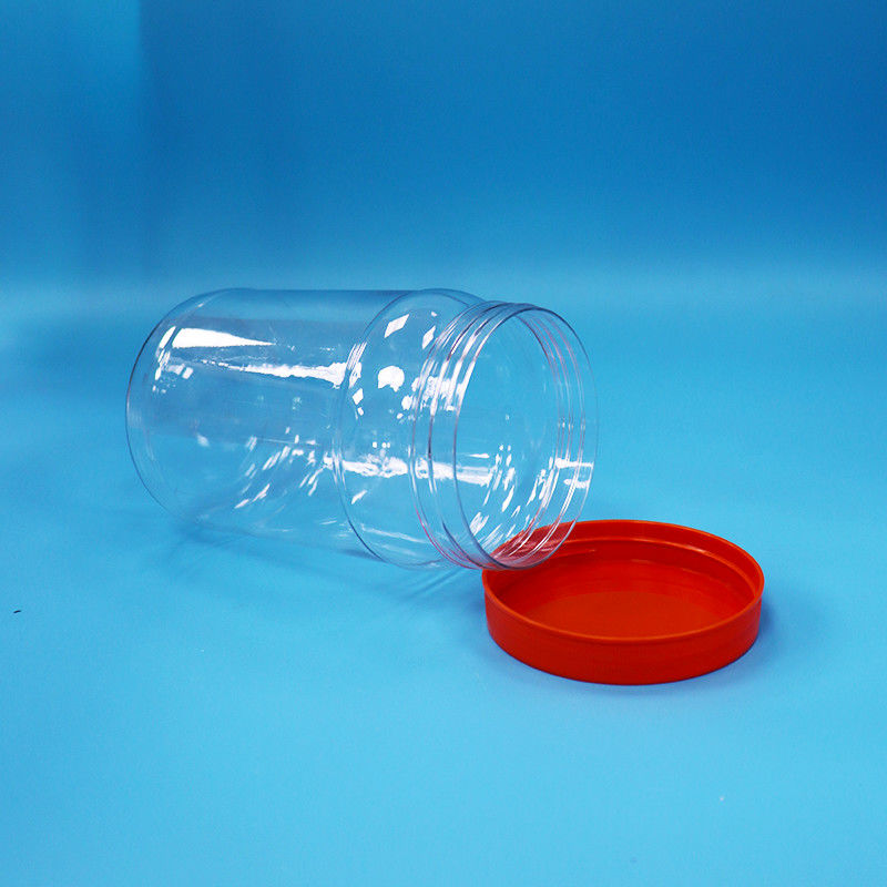 PET Transparente plástico redondo Alimentos doces Nozes frasco de embalagem Vermelho Capuz de parafuso de cor