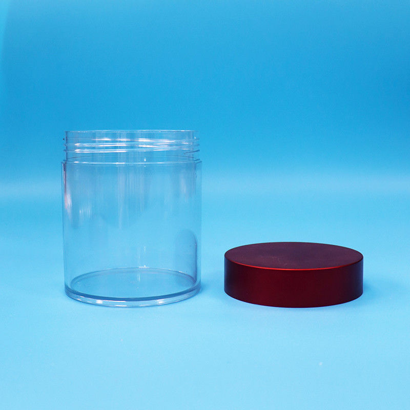 Pote de plástico transparente PET de qualidade alimentar para doces, biscoitos e nozes, sem BPA, com tampa de rosca vermelha
