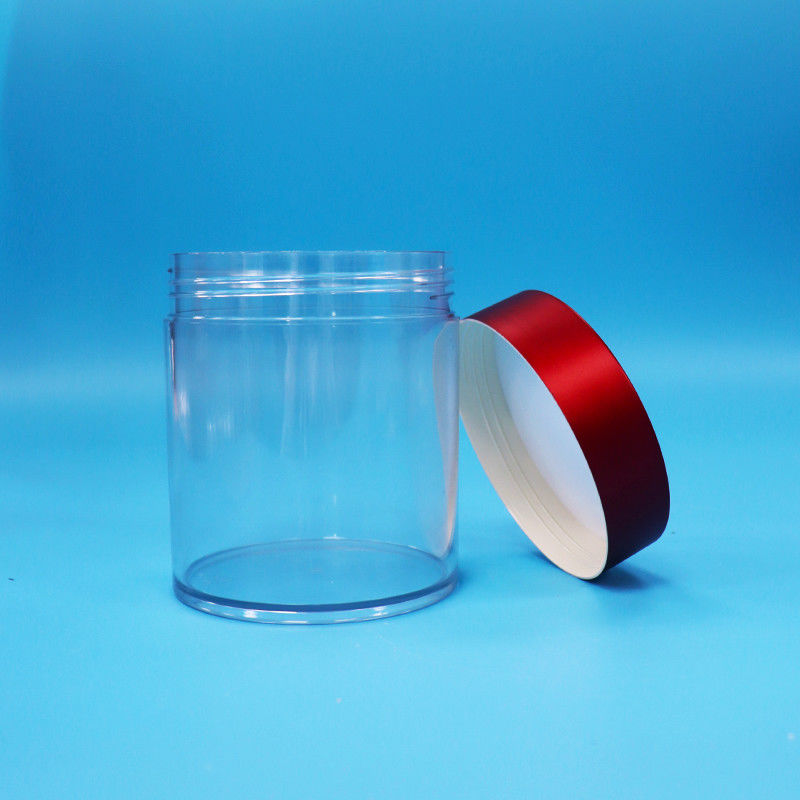 Pote de plástico transparente PET de qualidade alimentar para doces, biscoitos e nozes, sem BPA, com tampa de rosca vermelha