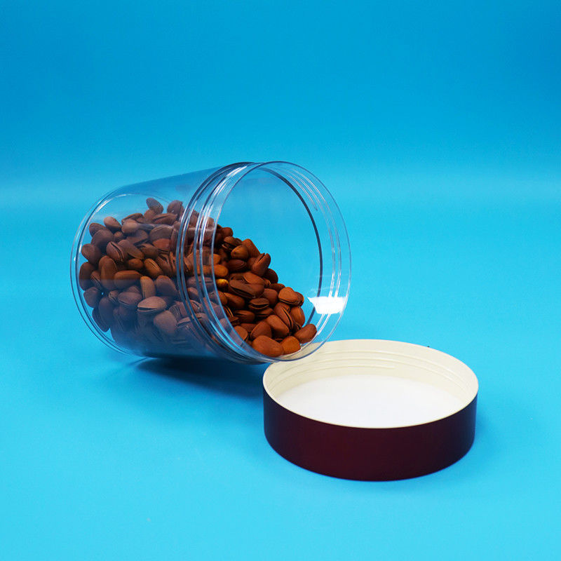 Pote de plástico transparente PET de qualidade alimentar para doces, biscoitos e nozes, sem BPA, com tampa de rosca vermelha