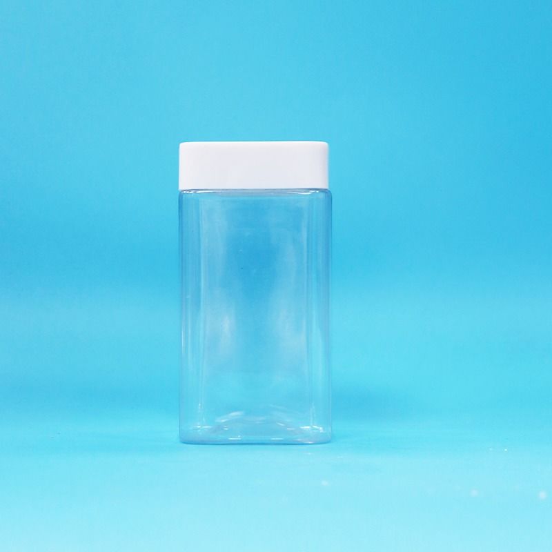 Grade Alimentar Quadrado Transparente Vazio PET Plástico Alimentar Doces Biscoitos Confeitaria Jar Branco
