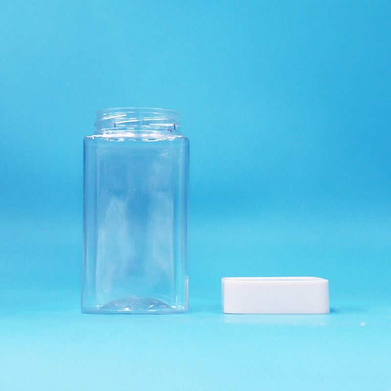 Grade Alimentar Quadrado Transparente Vazio PET Plástico Alimentar Doces Biscoitos Confeitaria Jar Branco