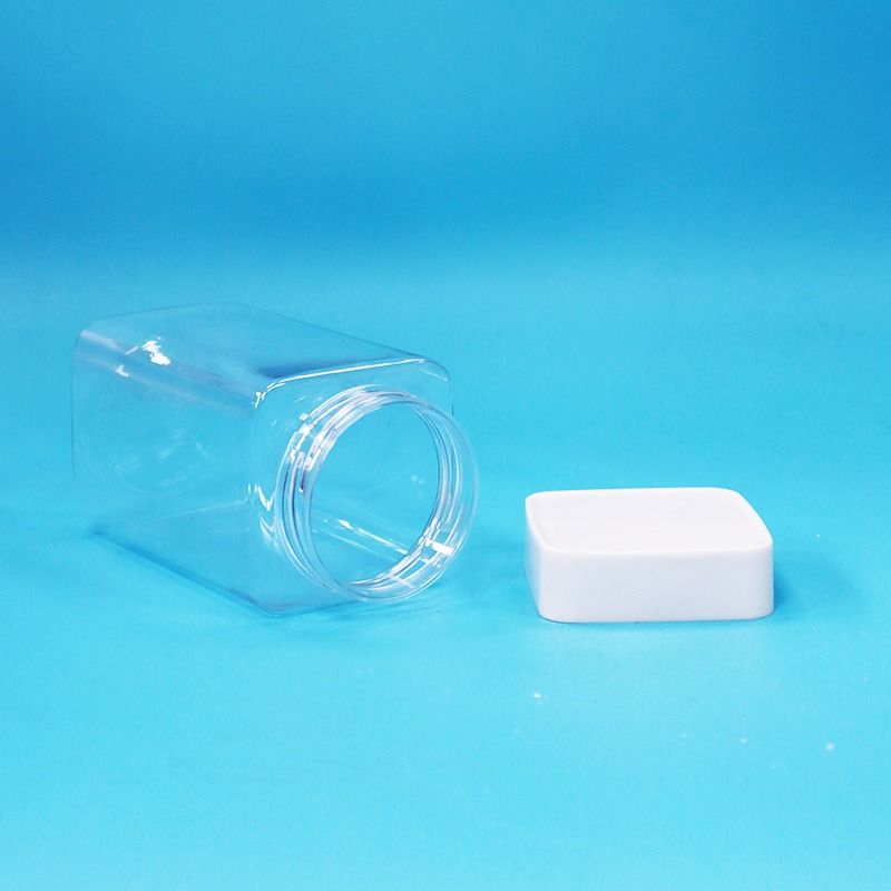Grade Alimentar Quadrado Transparente Vazio PET Plástico Alimentar Doces Biscoitos Confeitaria Jar Branco