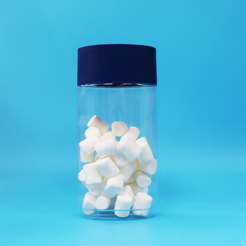 Pote de plástico transparente em forma ovalada para alimentos PET para biscoitos, nozes e doces, com tampa inviolável