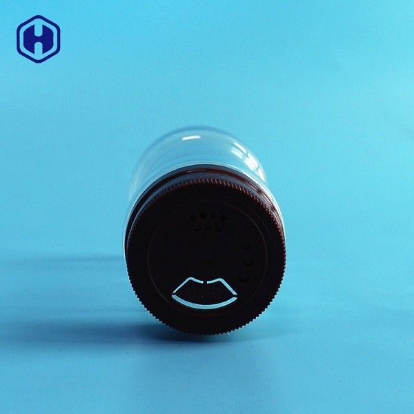 Frasco plástico transparente da especiaria com três tipo tampa superior giratória dos furos