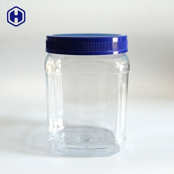 O plástico largo quadrado transparente da boca range frascos plásticos resistentes da parte superior do parafuso