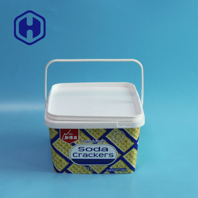 Caixa plástica de empacotamento vazia do quadrado do biscoito 3L do petisco com punho da tampa