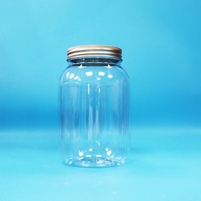 Grau Alimentar PET Plástico Claros Jar Redondo Alumínio parafuso Flat Cap Para Alimentos doces Nozes
