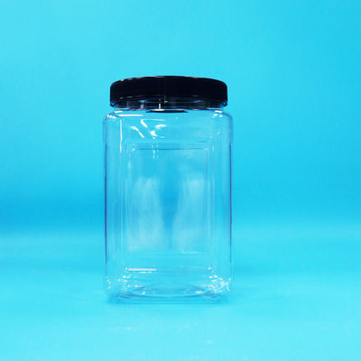 Embalagens transparentes frascos de forma quadrada plástico PET preto tampa para alimentos doces biscoitos macarrão