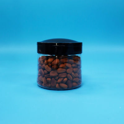 Grade alimentar Pequeno plástico redondo de armazenamento frasco transparente plástico tampa de parafuso preta