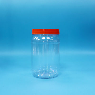 PET Transparente plástico redondo Alimentos doces Nozes frasco de embalagem Vermelho Capuz de parafuso de cor