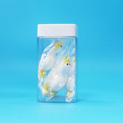 Pote Quadrado Branco com Tampa Transparente Vazio de Plástico PET para Alimentos, Doces, Biscoitos, Padrão Alimentício