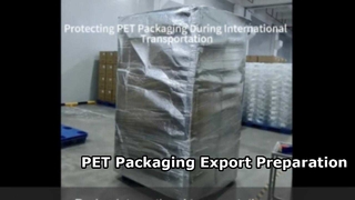 Processo de embalagem de exportação protegendo embalagens PET de qualidade alimentar para entrega global