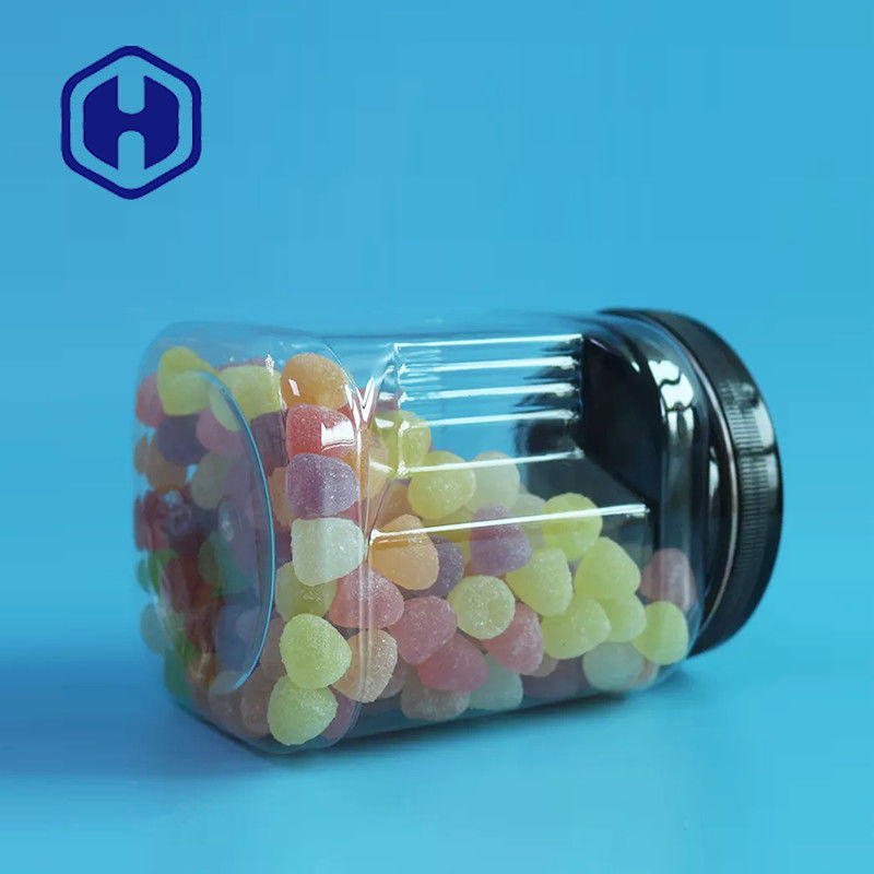 Frascos plásticos claros do aperto do quadrado empilhável do ANIMAL DE ESTIMAÇÃO do pedreiro com acondicionamento de alimentos redondo da cookie das tampas