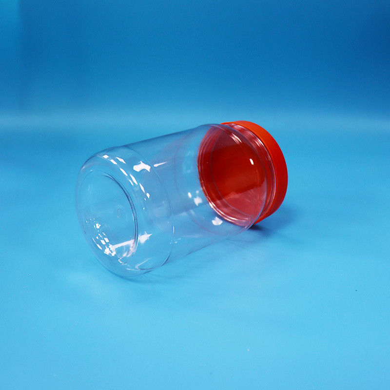 PET transparente plástico redondo alimentos doces biscoitos embalagem frasco de cor vermelha tampa de parafuso