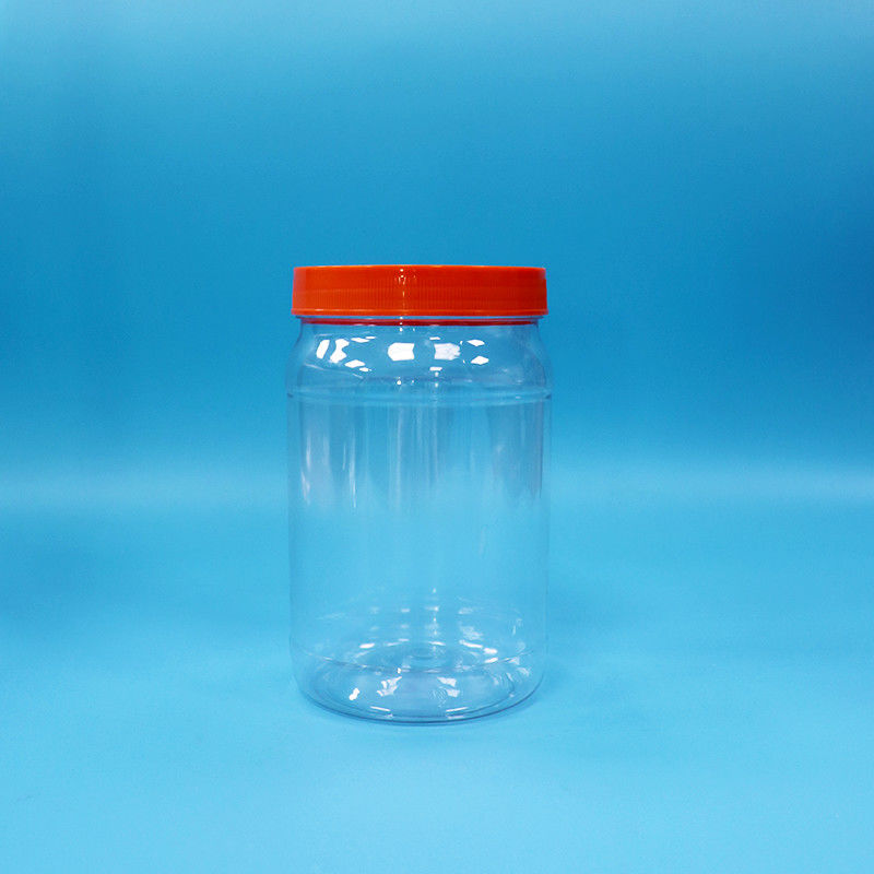 PET transparente plástico redondo alimentos doces biscoitos embalagem frasco de cor vermelha tampa de parafuso