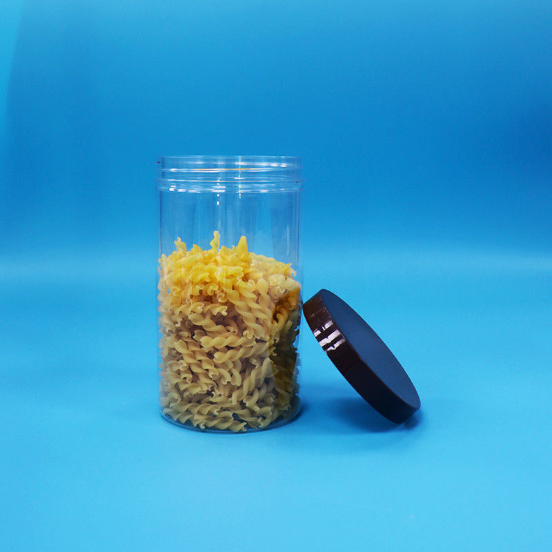 Plastico Transparente PET Snacks Alimentos Doces frasco de nozes com tampa normal de parafuso preto