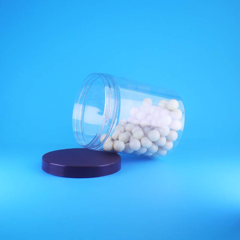 Frascos altos redondos transparentes de plástico PET para alimentos, herméticos, para doces e alimentos secos, com tampa plana de rosca
