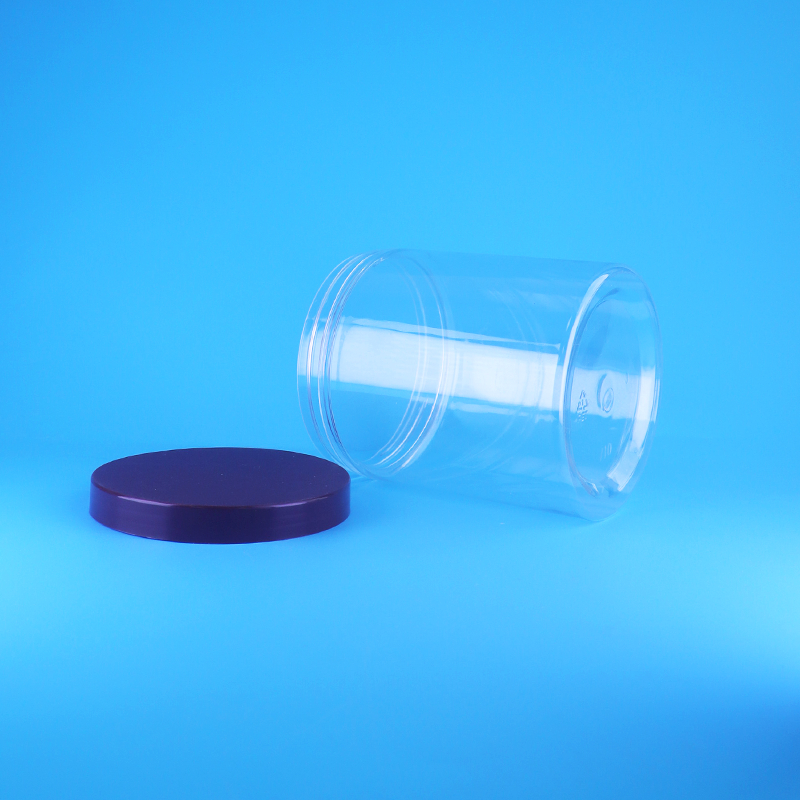 Tampa plana de rosca à prova de vazamento, redonda, transparente, plástico PET, potes para frutas secas doces, sem BPA, design personalizado para alimentos desidratados