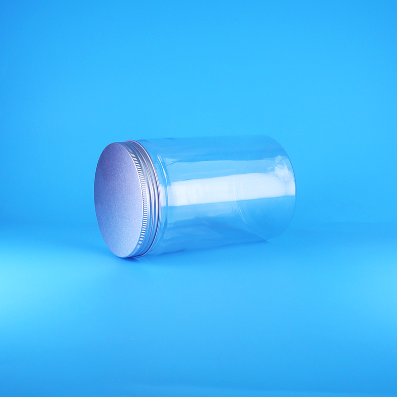 Frasco Redondo Alto de Plástico PET Transparente de Boca Larga com Tampa Reta de Rosca para Alimentos, Doces e Nozes