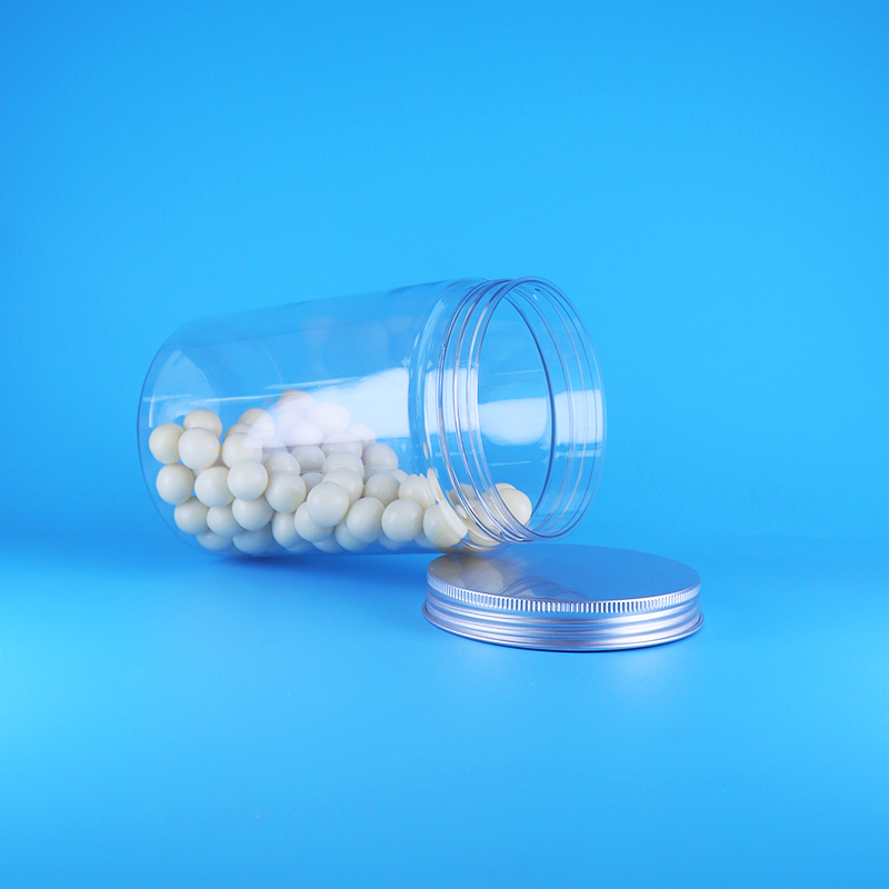 Frasco Redondo Alto de Plástico PET Transparente de Boca Larga para Alimentos para Bebês e Doces com Tampa Plana de Alumínio