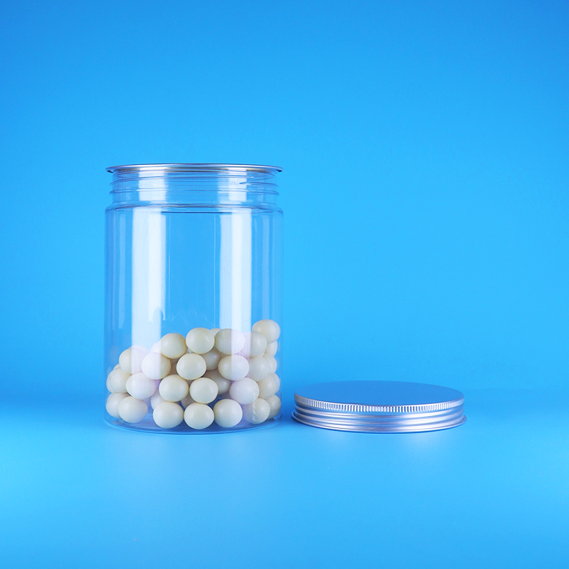 Frasco Redondo Alto de Plástico PET Transparente de Boca Larga para Alimentos para Bebês e Doces com Tampa Plana de Alumínio