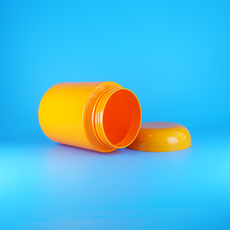Frascos de plástico PET redondos laranja herméticos para biscoitos e algodão doce com tampa de rosca laranja