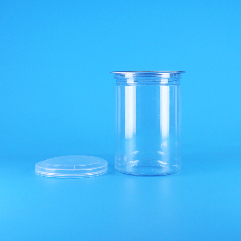 Latas de plástico PET redondas transparentes sem BPA para doces, iogurte, alimentos para bebês e biscoitos, tampa de PE