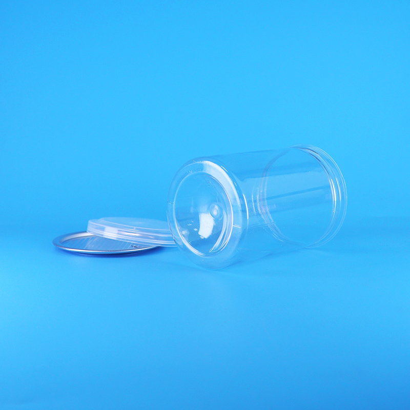 Latas de plástico PET redondas transparentes sem BPA para doces, iogurte, alimentos para bebês e biscoitos, tampa de PE