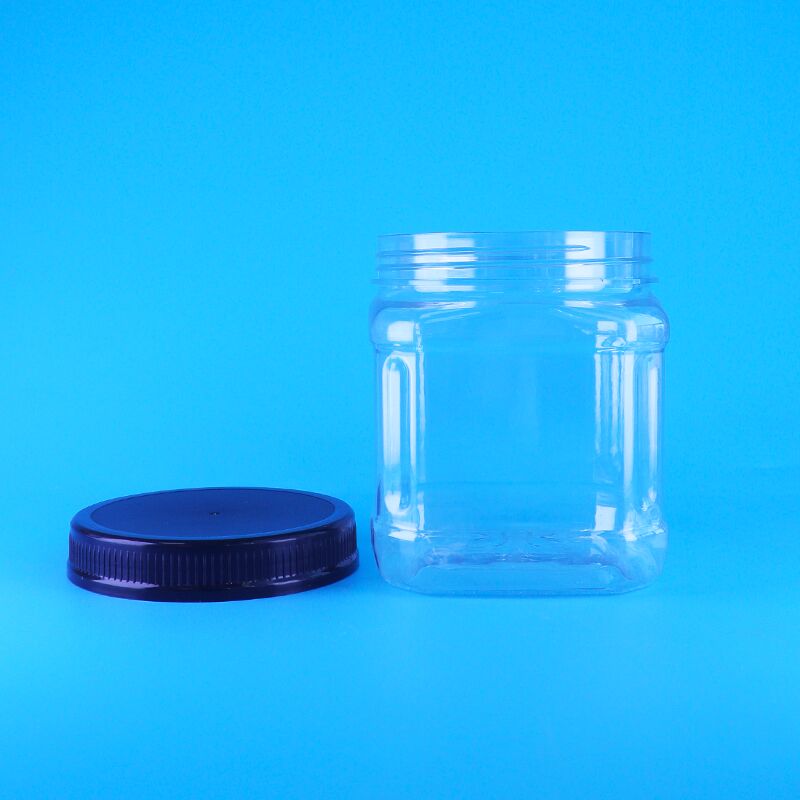 Quadrado, transparente, sem ar, tampa de parafuso, plástico, lanche, passas, feijão, feijão largo, pinheiro, nozes, frascos de armazenamento