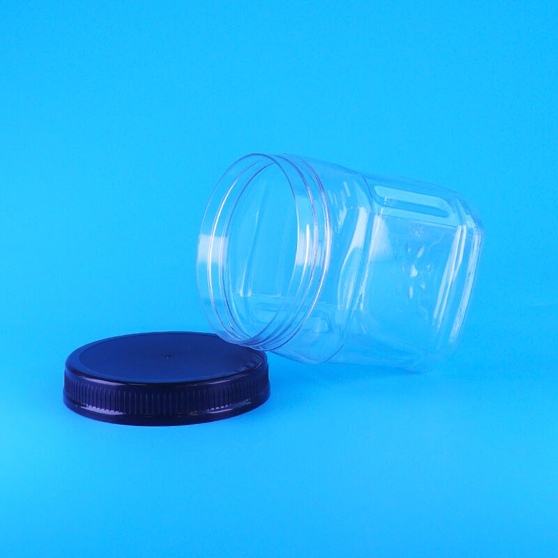 Frascos de armazenamento de plástico com tampa de rosca transparente e quadrada sem ar para Skittles, gotas de chocolate, nozes e pinhões