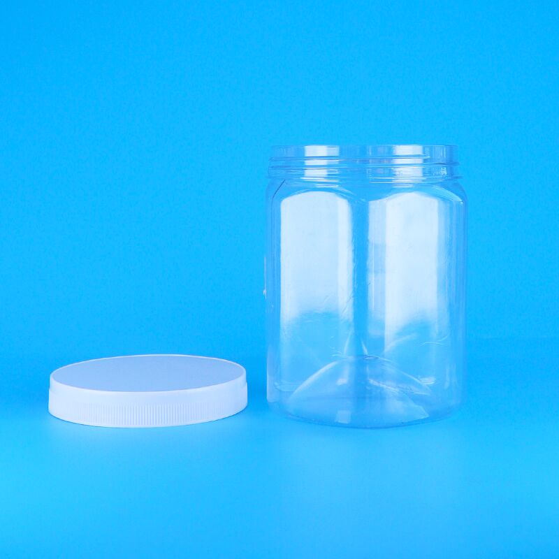 Forma hexagonal PET transparente Biscoitos de plástico Pecan Batatas fritas secas Jar Branco tampa plana