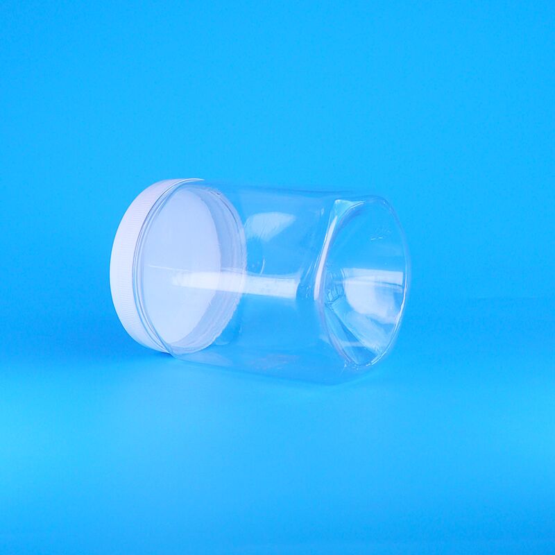 Forma hexagonal PET transparente Biscoitos de plástico Pecan Batatas fritas secas Jar Branco tampa plana