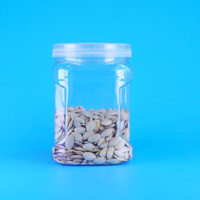 Tampas de rosca transparentes quadradas de PET para armazenamento, aderência, arroz preto, trigo, biscoitos e potes