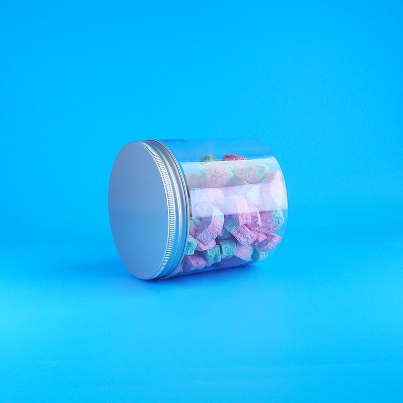 Tampa de alumínio redonda fácil de abrir para alimentos, doces, biscoitos, chá de jasmim, pote de PET plástico transparente