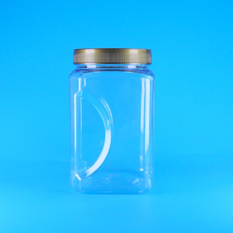 PET de forma quadrada, transparente, tampa marrom, plástico, biscoitos de qualidade alimentar, amêndoas, frutas secas, frasco