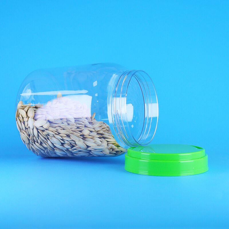 Pote de plástico redondo PET transparente para alimentos com tampa de rosca