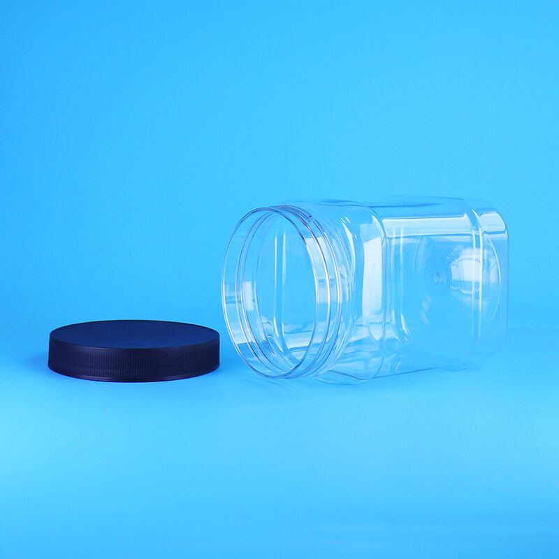 850 ml de PET de qualidade alimentar, quadrado e transparente, frascos de embalagem de plástico personalizados, tampa de parafuso para frutas secas