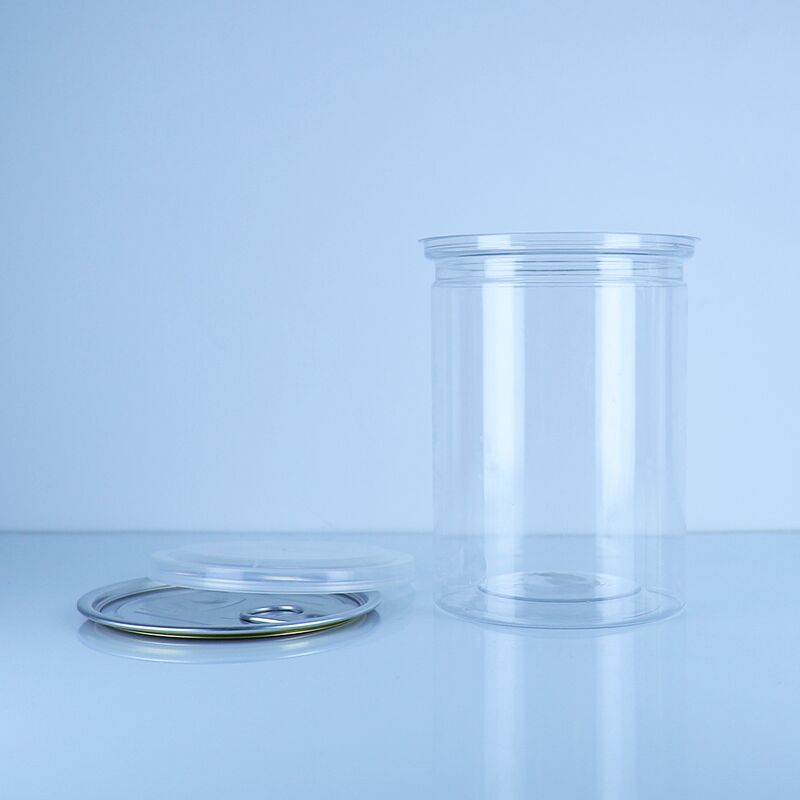 PET transparente armazenamento de alimentos biscoitos bolos doces nozes lata com tapa PE fácil de abrir