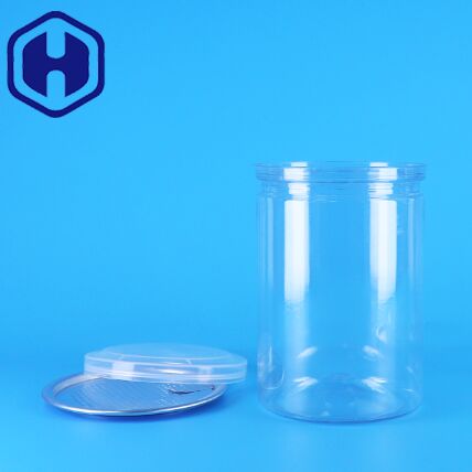 Latas de plástico PET redondas transparentes sem BPA para doces, iogurte, alimentos para bebês e biscoitos, tampa de PE