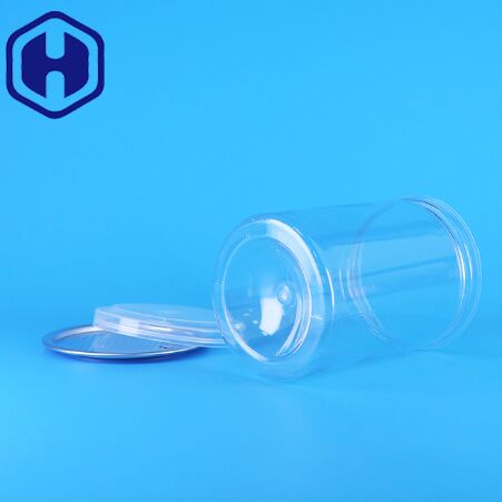 Latas de plástico PET redondas transparentes sem BPA para doces, iogurte, alimentos para bebês e biscoitos, tampa de PE