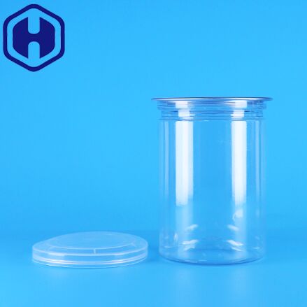 Latas de plástico PET redondas transparentes sem BPA para doces, iogurte, alimentos para bebês e biscoitos, tampa de PE