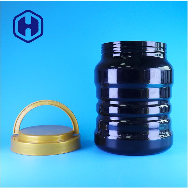 PET preto Jar de plástico redondo com tampa Granola Trail Mistura de alimentos seguro Dispensar conveniente