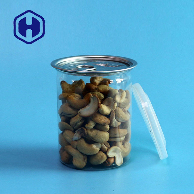 As latas plásticas transparentes do ANIMAL DE ESTIMAÇÃO com os amendoins das amêndoas do caju do anel de tração 300ml misturaram a embalagem Nuts