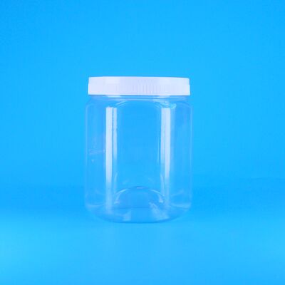 Forma hexagonal PET transparente Biscoitos de plástico Pecan Batatas fritas secas Jar Branco tampa plana